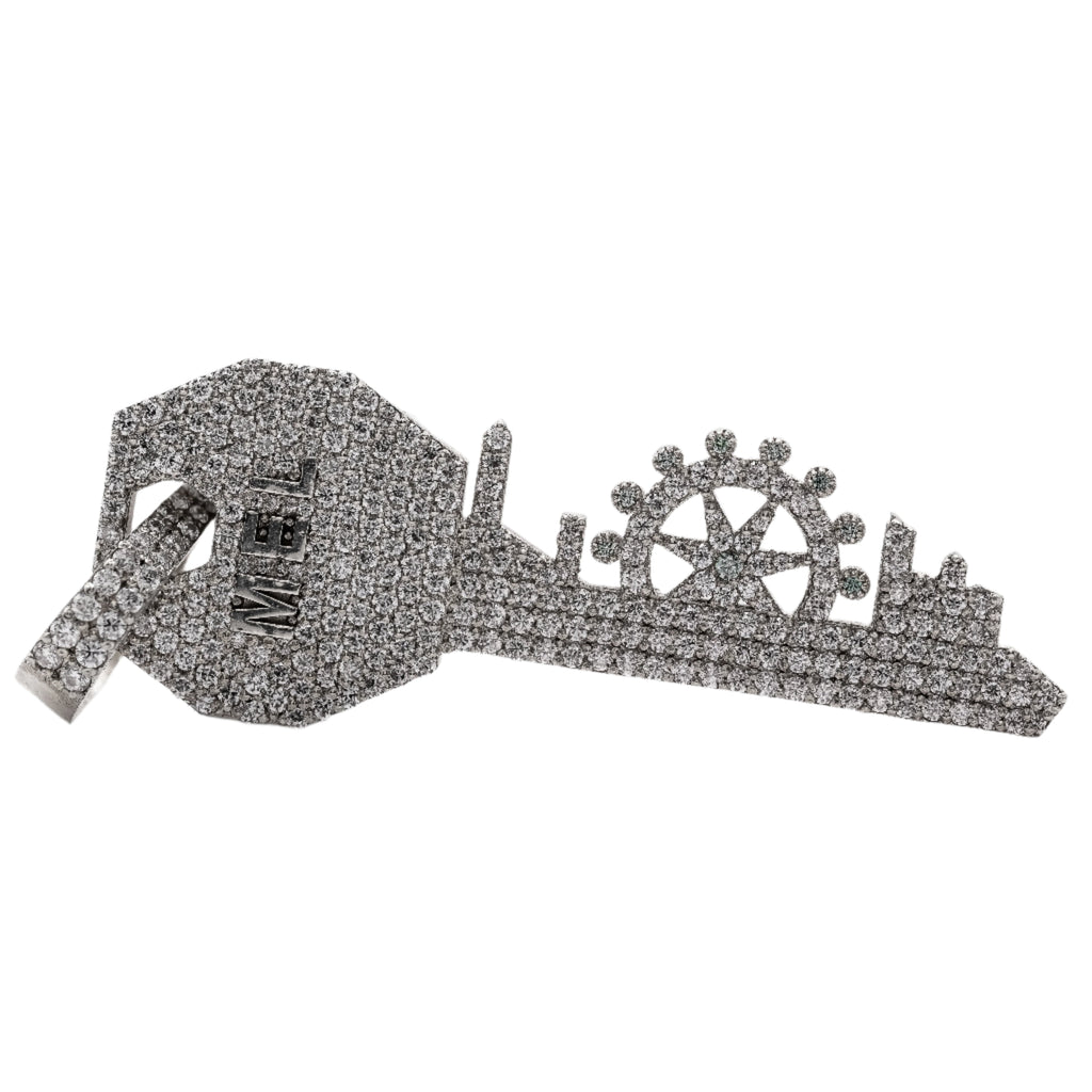 10KT Solid White Gold Diamond Melbourne Key 2 The City Pendant