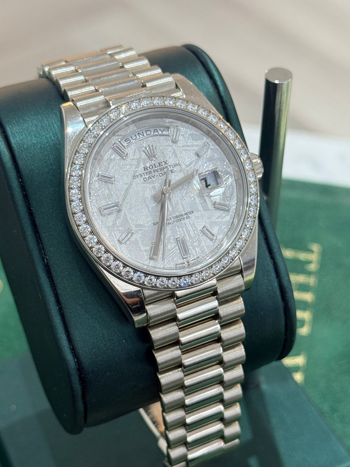 2022 Rolex Day-Date 40 228396TBR – Platinum – Meteorite Diamond Dial – Factory Diamond Bezel – Full Set