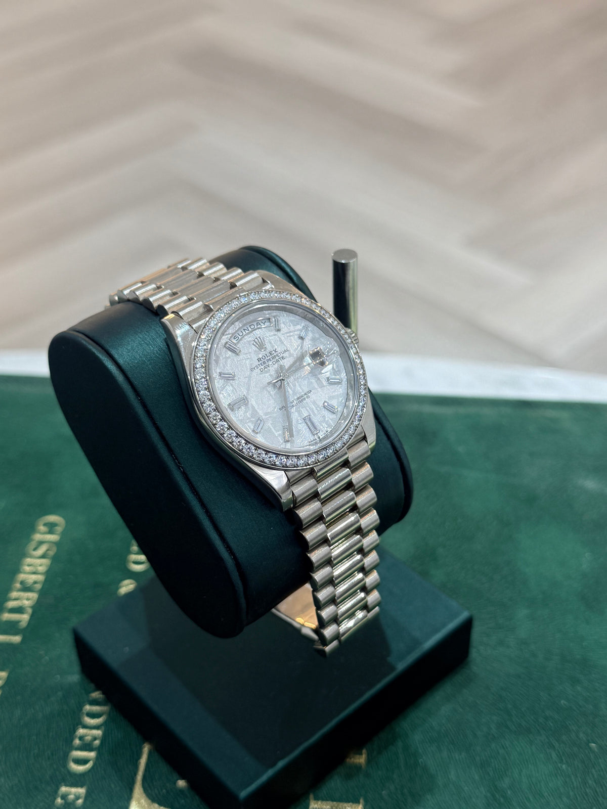 2022 Rolex Day-Date 40 228396TBR – Platinum – Meteorite Diamond Dial – Factory Diamond Bezel – Full Set