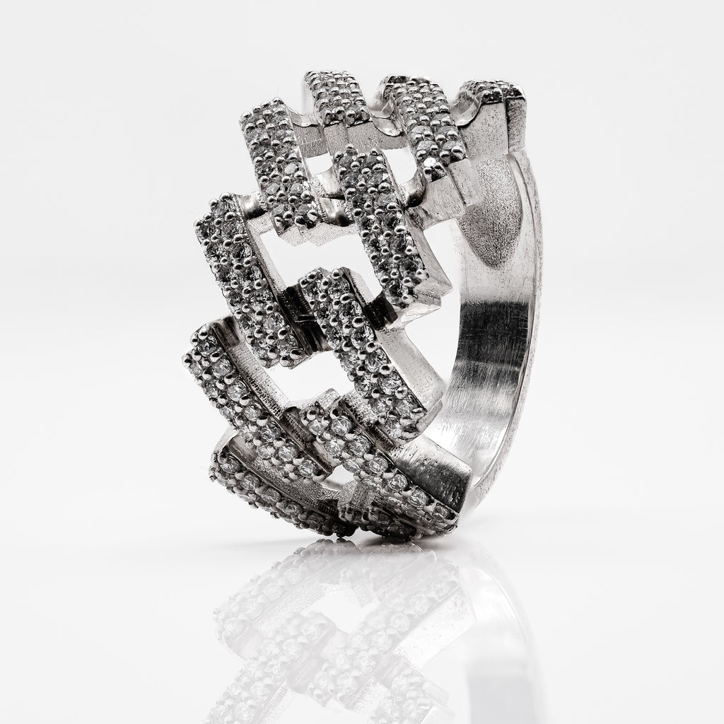 18mm White Gold Miami Cuban Style Ring