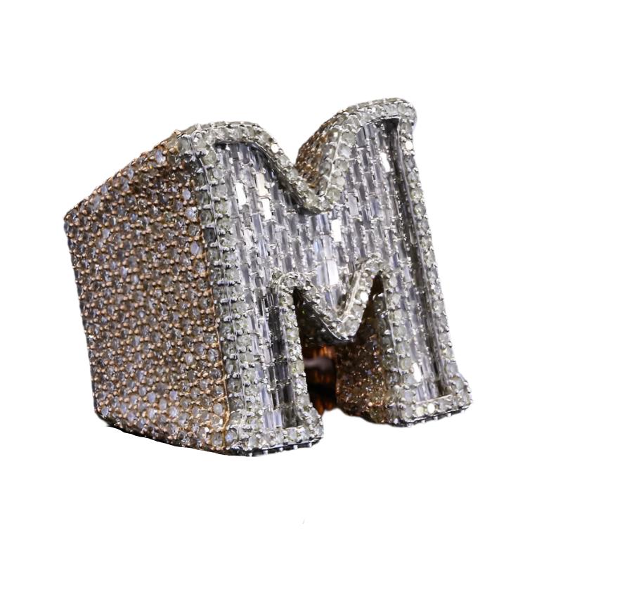 Solid Gold Alphabetic Baguette Ring