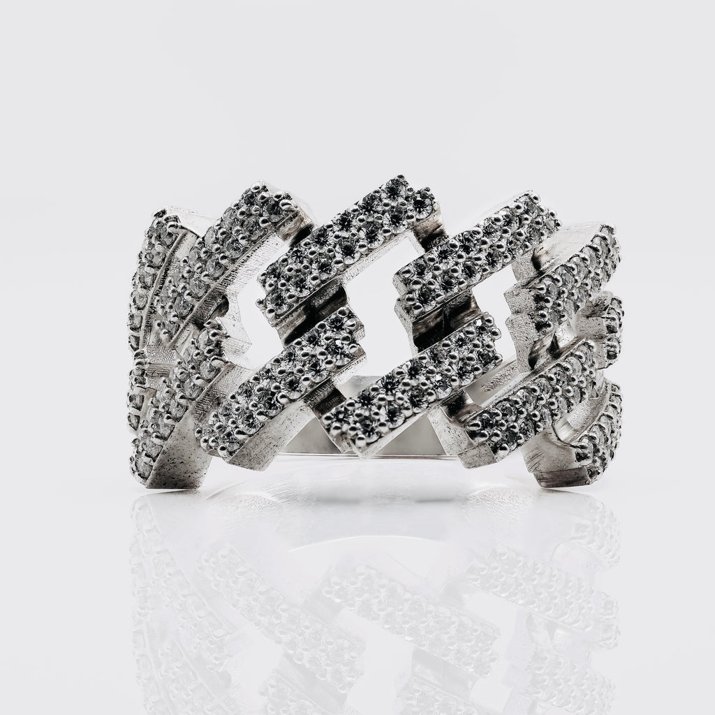 18mm White Gold Miami Cuban Style Ring