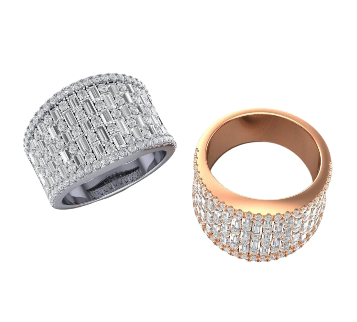 Custom Uni Sex Baguette & Round Diamond Ring