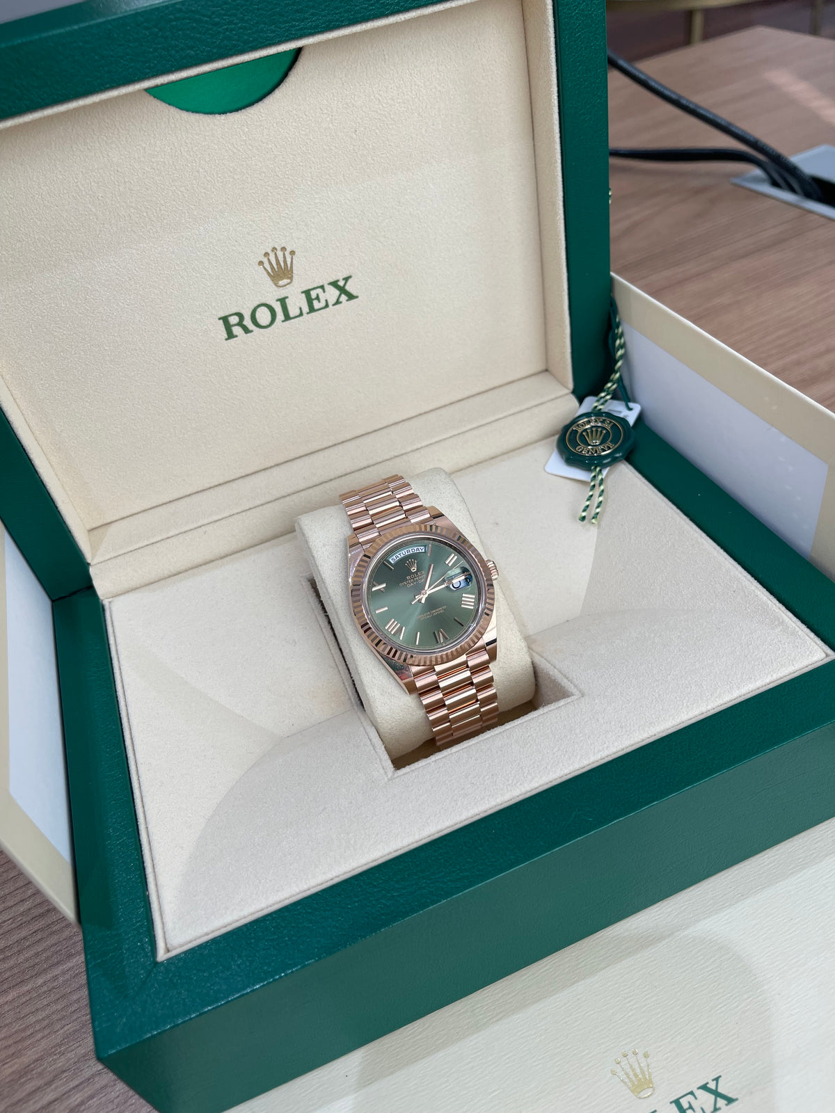 2022 Rolex Day-Date Rose Gold Olive Dial