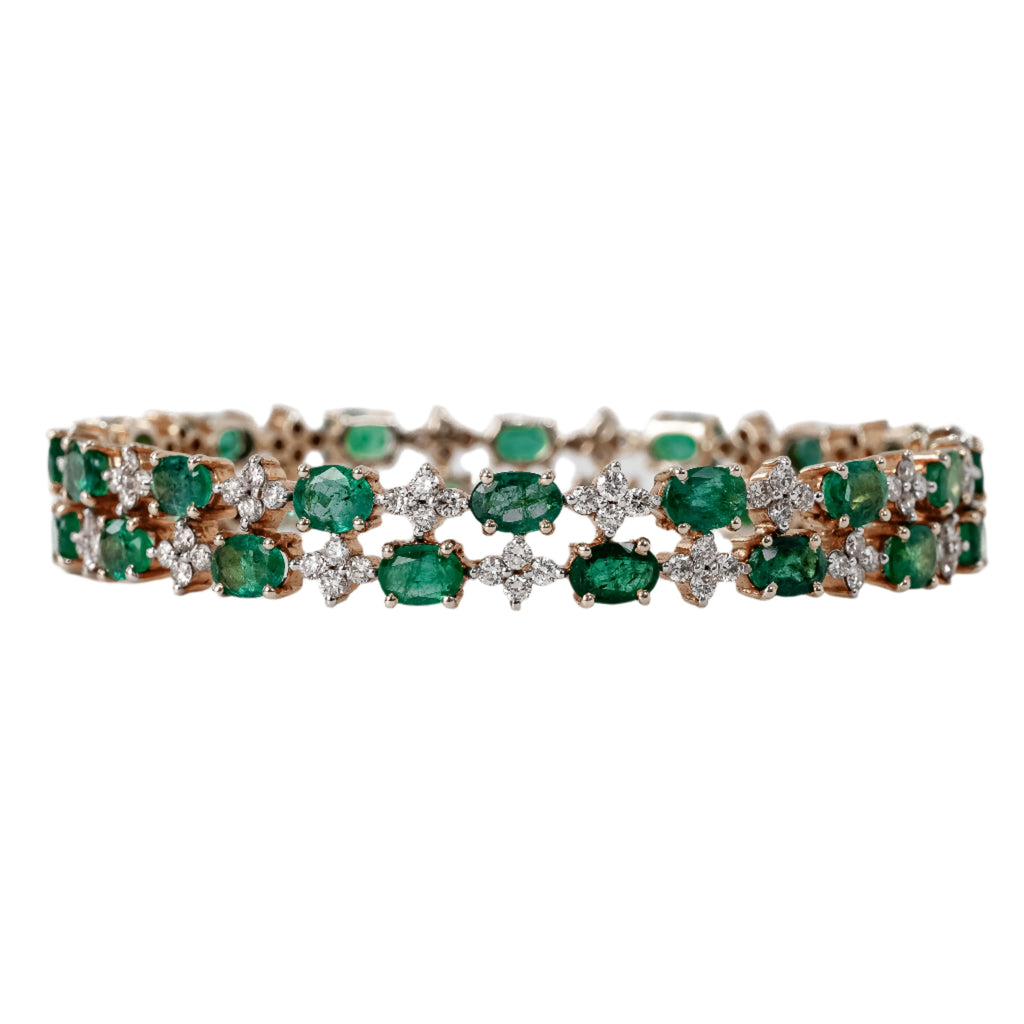 14KT Yellow Gold Emerald and Natural Diamond Bangle