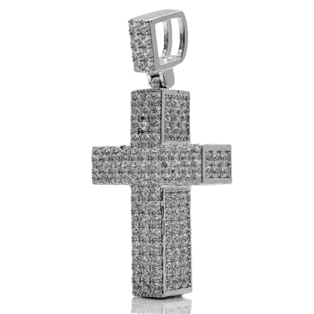 Solid 18KT White Gold Cross Pendant W/ 2.80CT Natural Diamonds