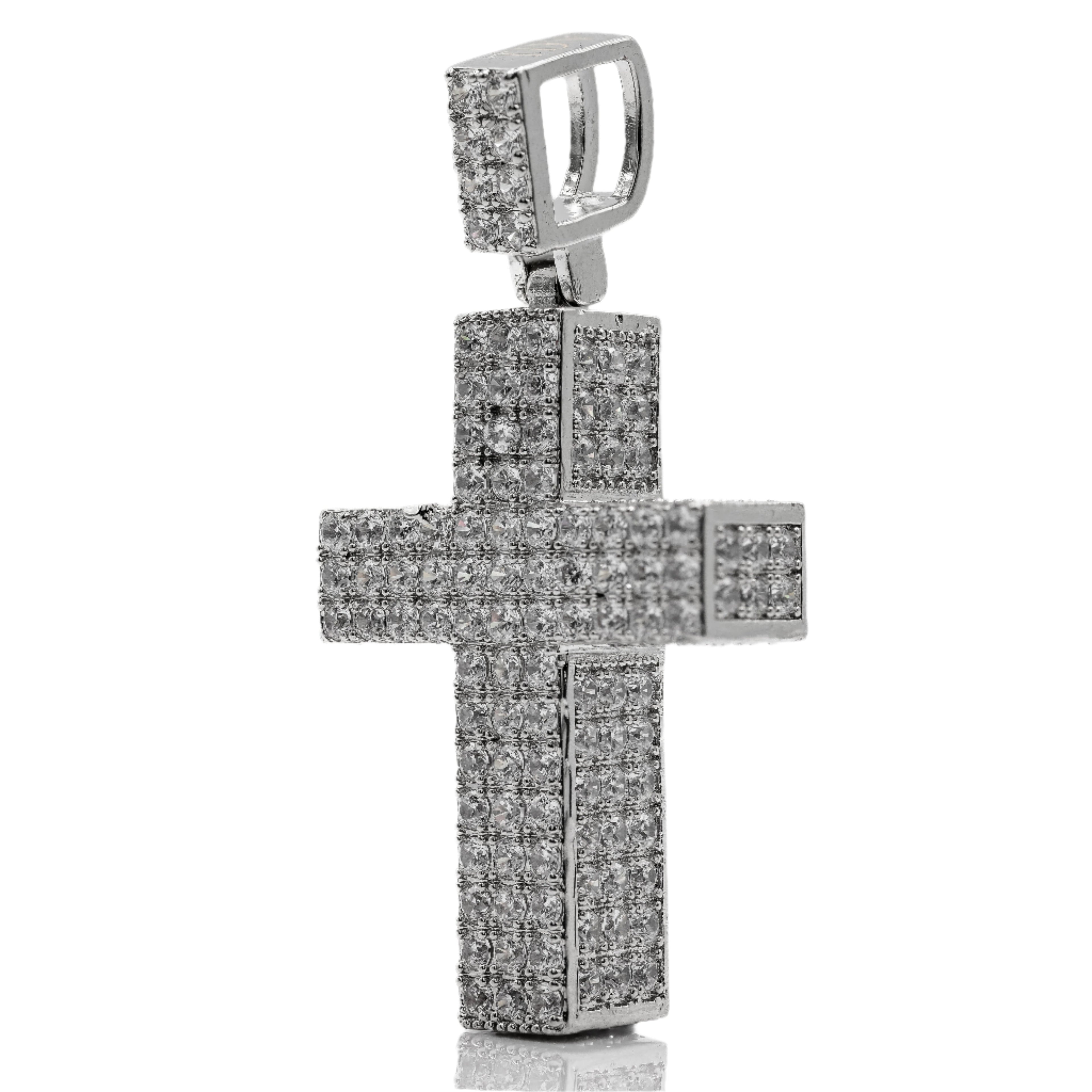 Solid 18KT White Gold Cross Pendant W/ 2.80CT Natural Diamonds